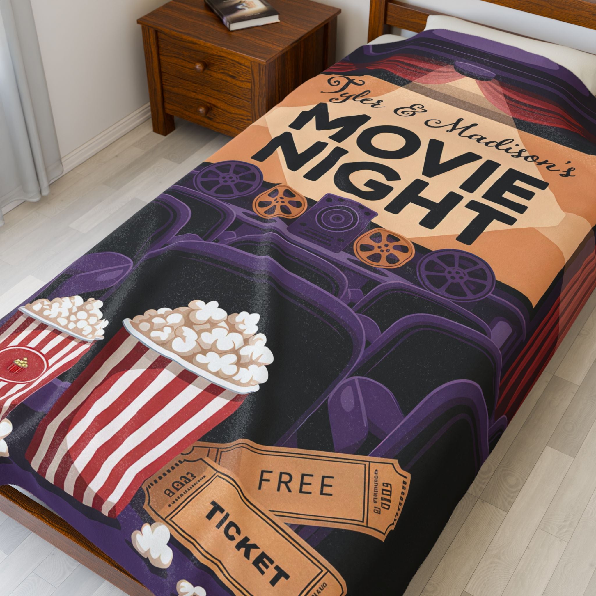 Movie Night Personalized Couples Plush Blanket