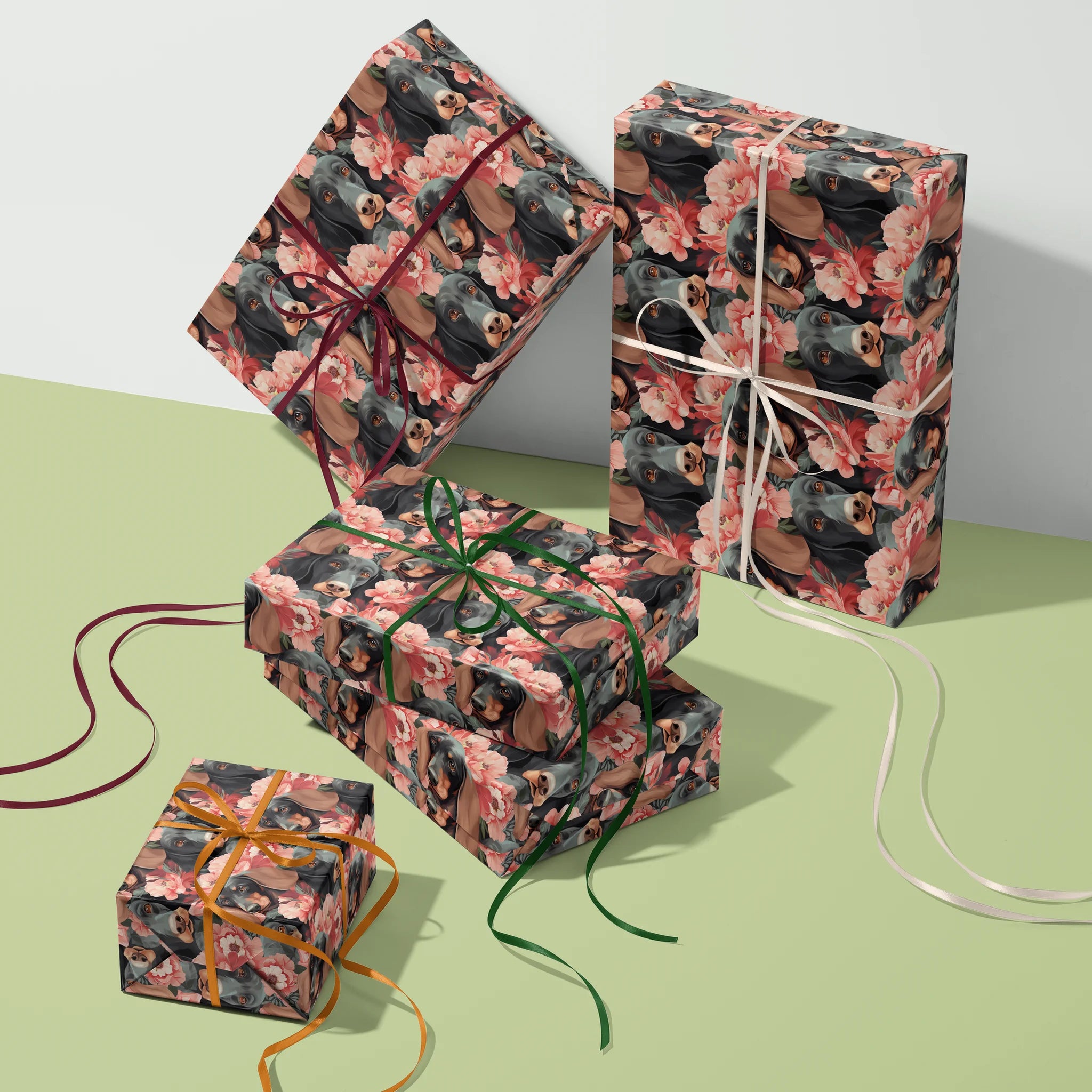 Adorable Dachshund Bouquet Gift Wrapping Paper