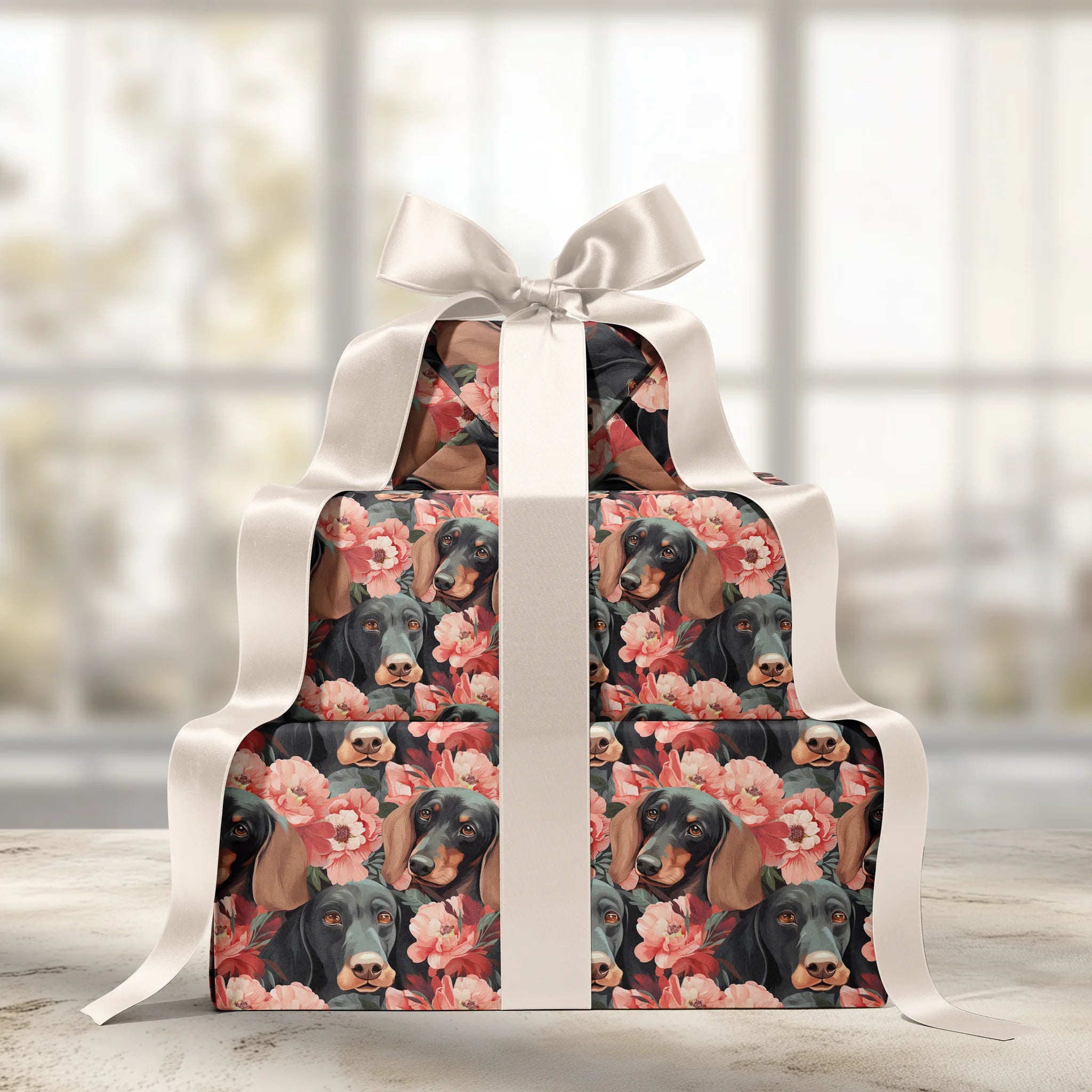 Adorable Dachshund Bouquet Gift Wrapping Paper