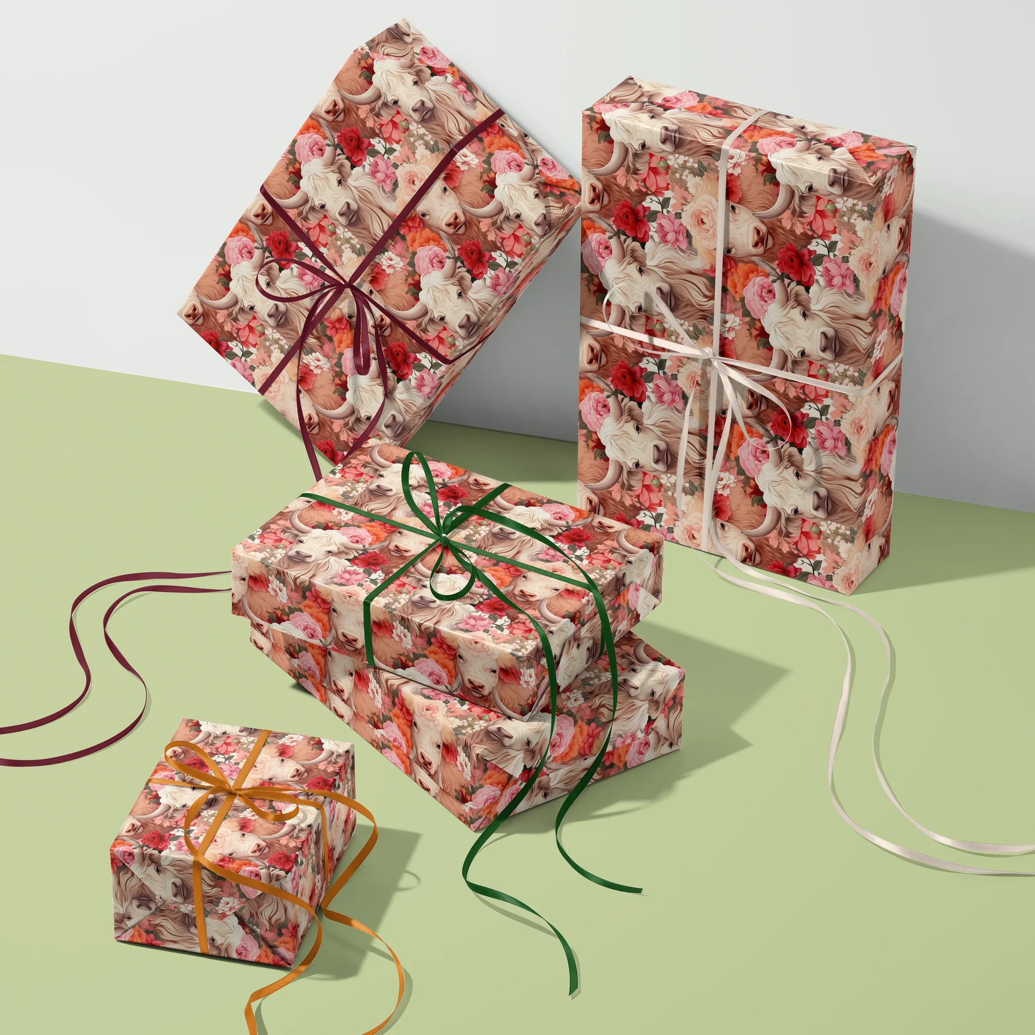 Rustic Floral Bovine Gift Wrapping Paper