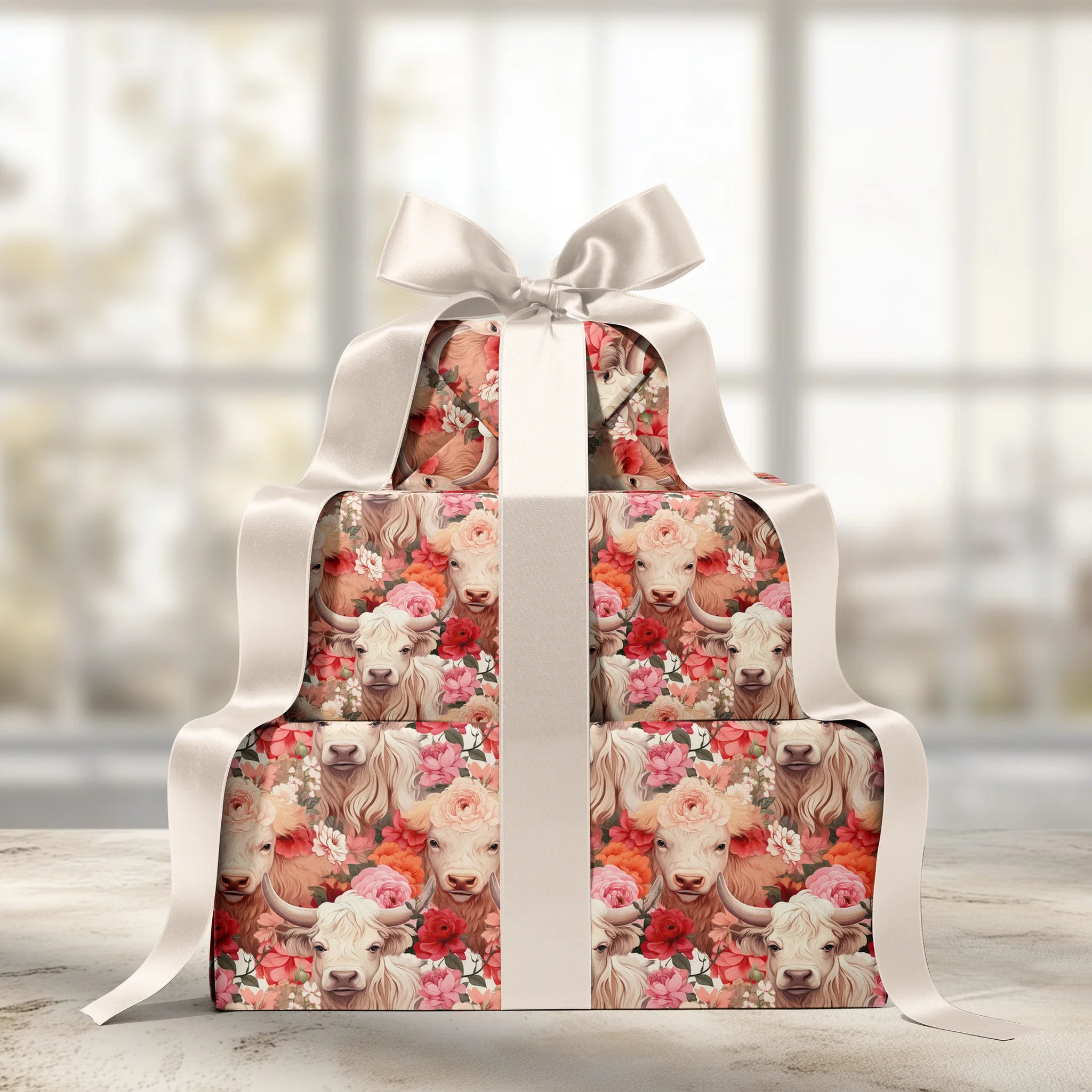 Rustic Floral Bovine Gift Wrapping Paper