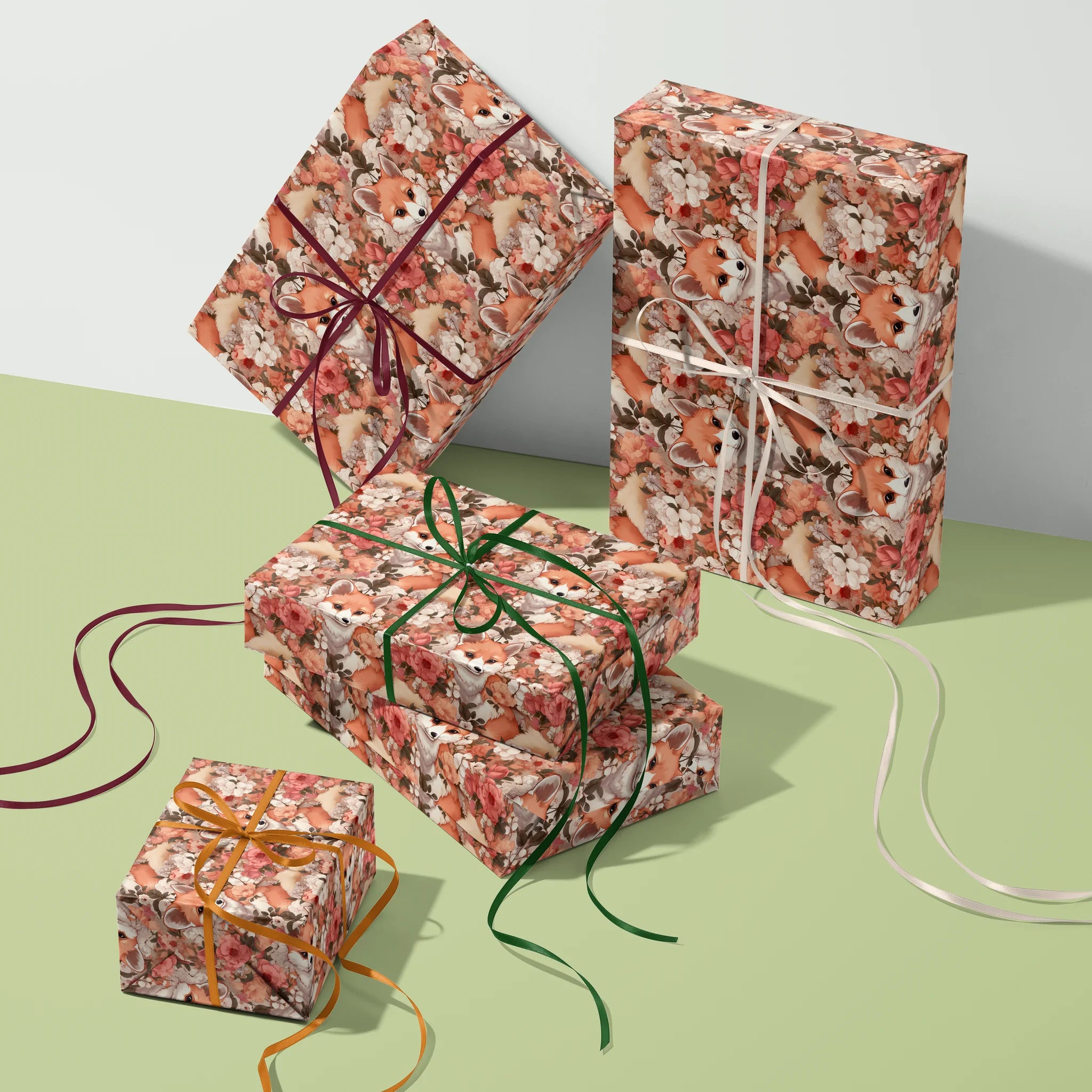 Whimsical Floral Fox Gift Wrapping Paper