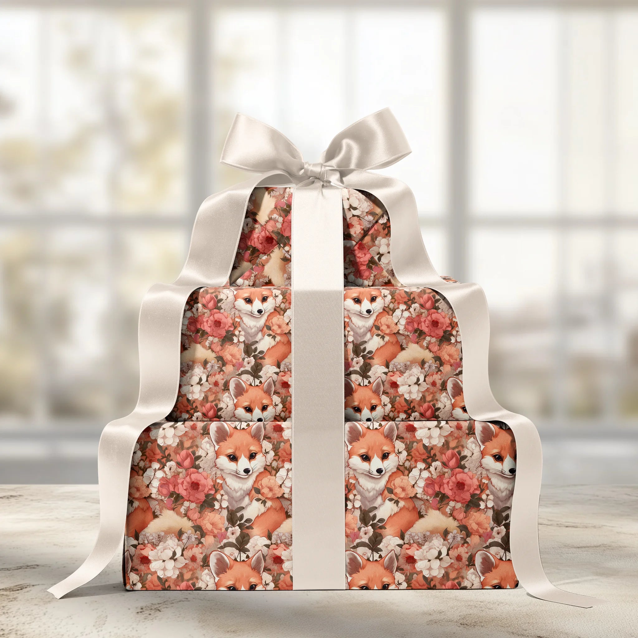 Whimsical Floral Fox Gift Wrapping Paper