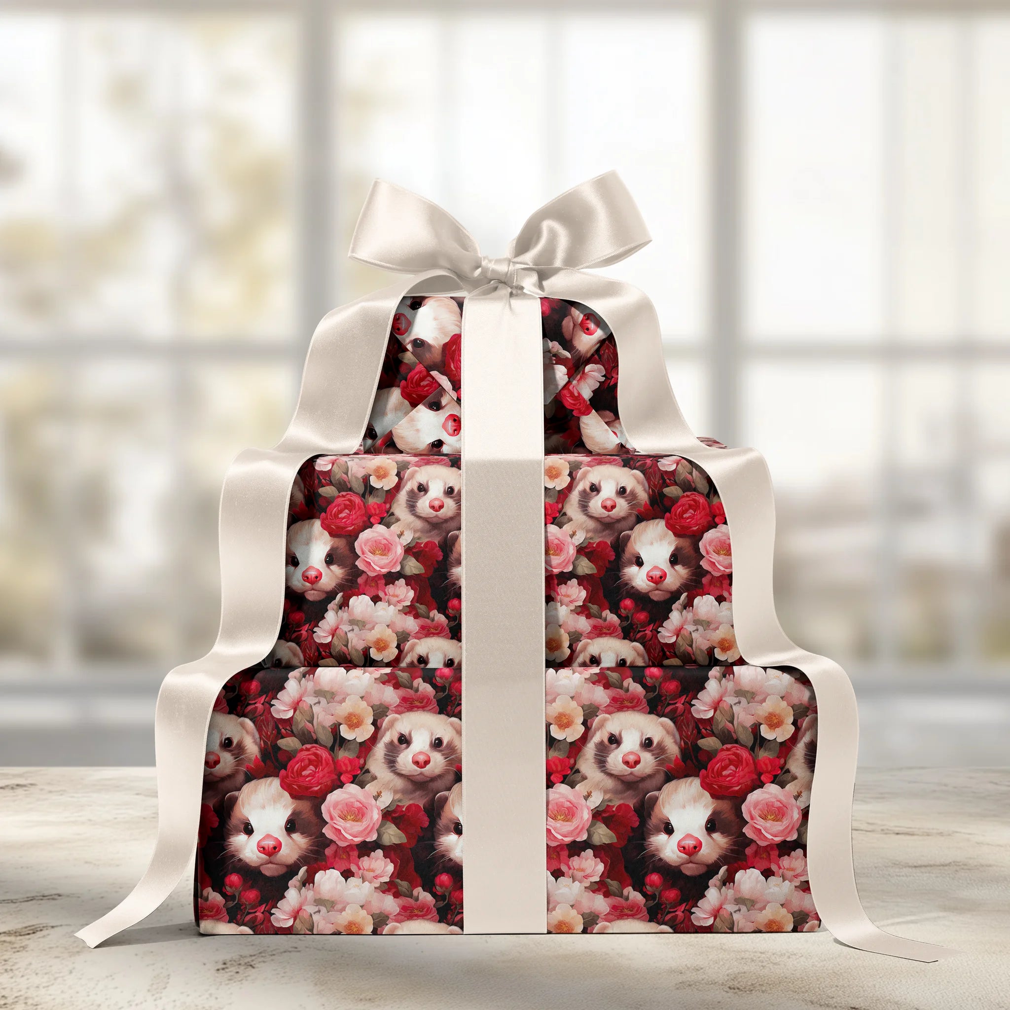 Curious Floral Ferrets Gift Wrapping Paper