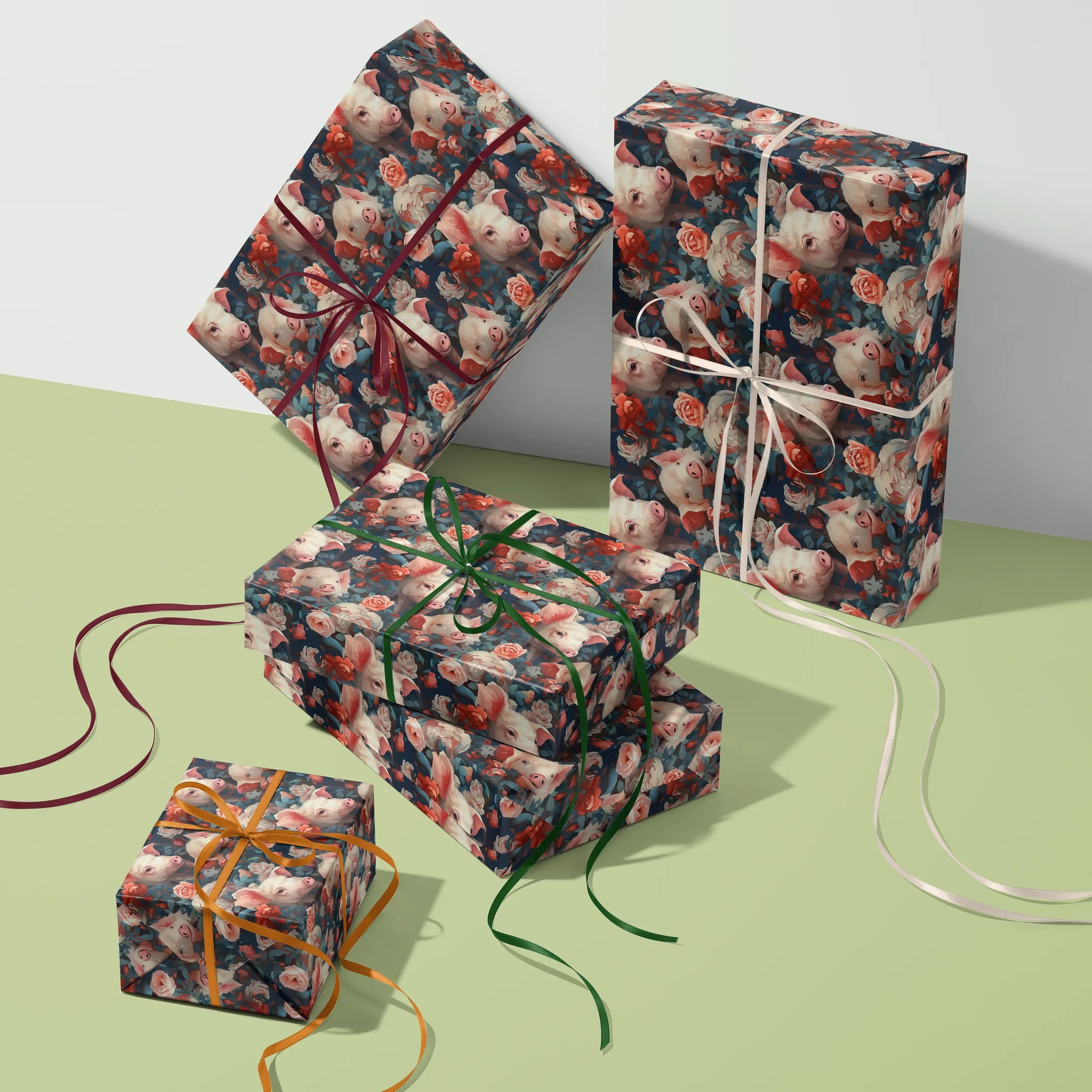 Piggy In Petals Gift Wrapping Paper
