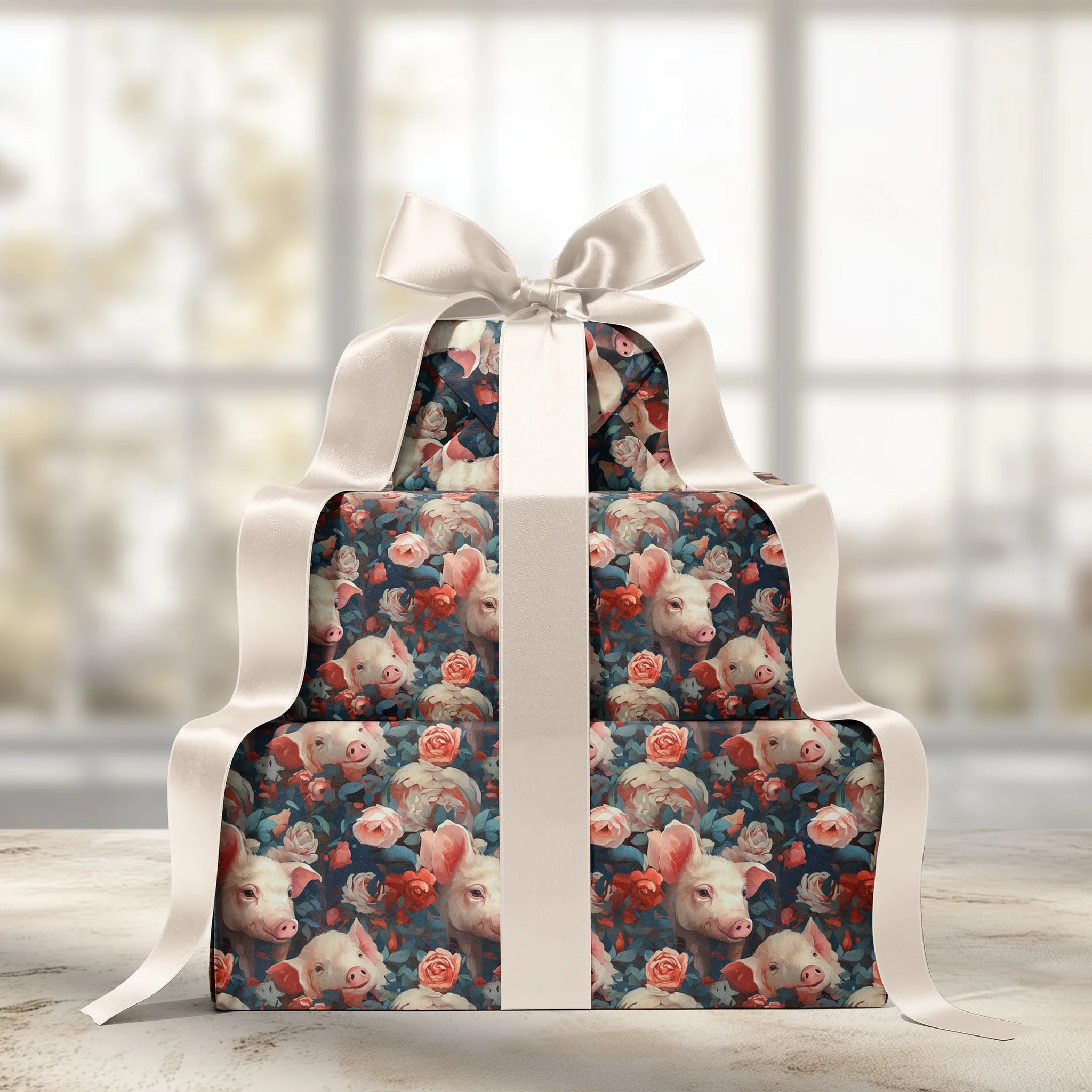 Piggy In Petals Gift Wrapping Paper