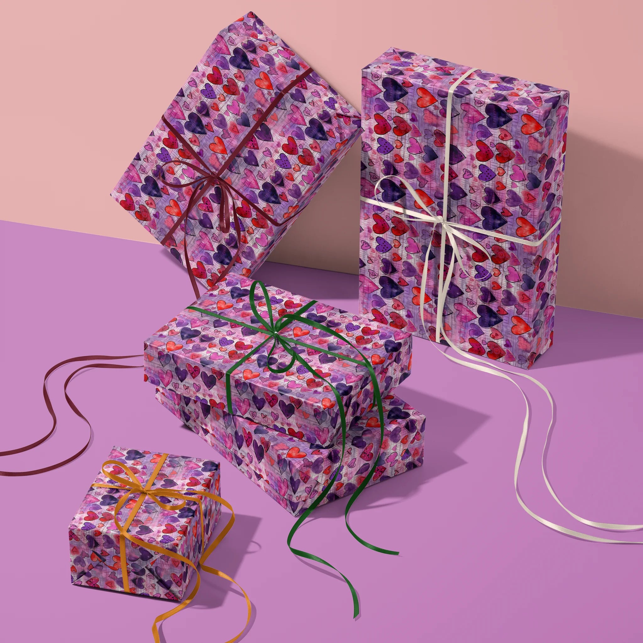 Purple Hearts Rock Gift Wrapping Paper