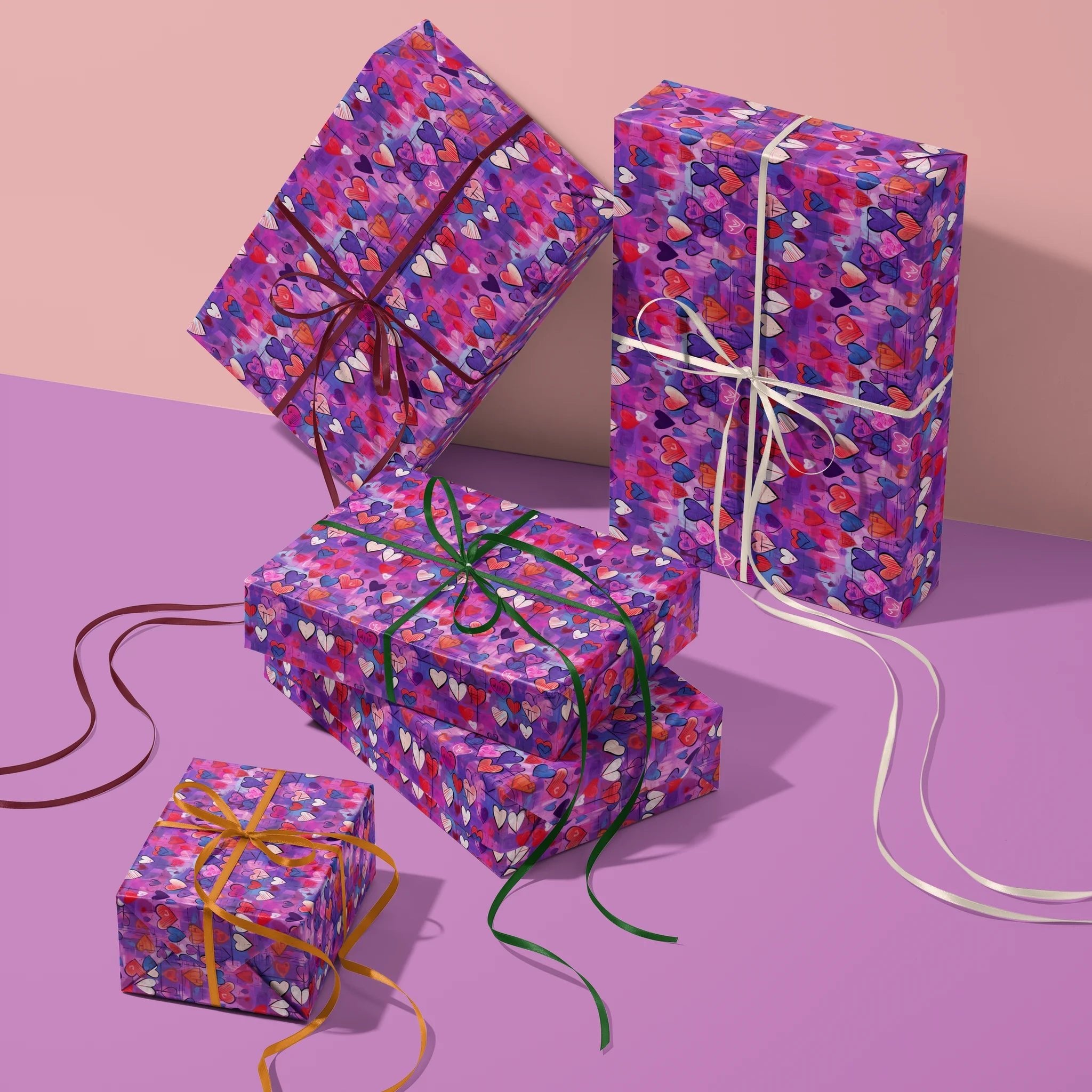 Colorful Heart Rain Gift Wrapping Paper