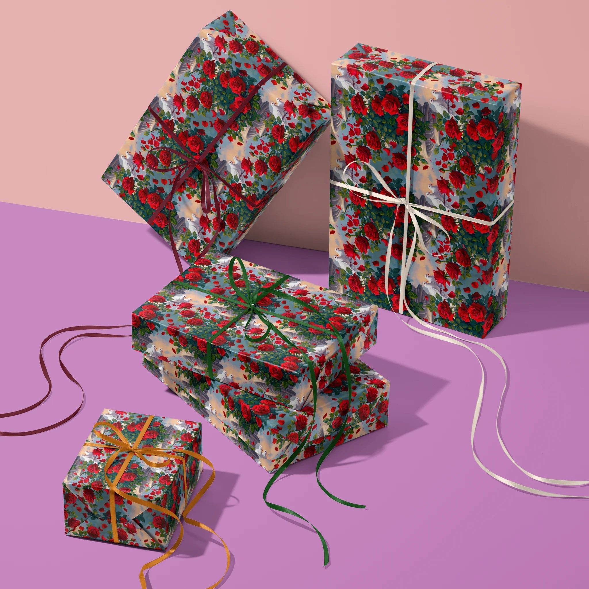 Romantic Rose Cascade Gift Wrapping Paper