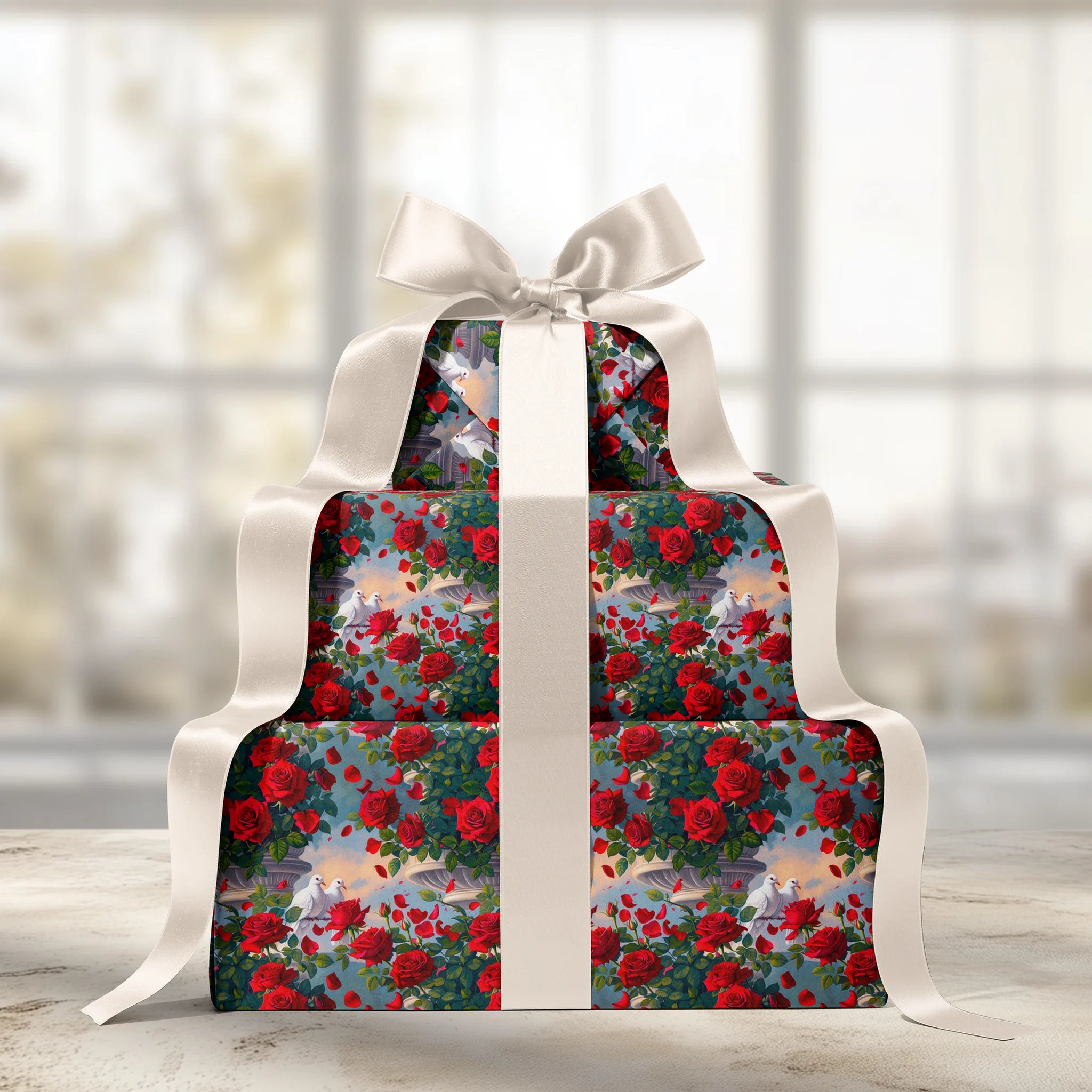 Romantic Rose Cascade Gift Wrapping Paper