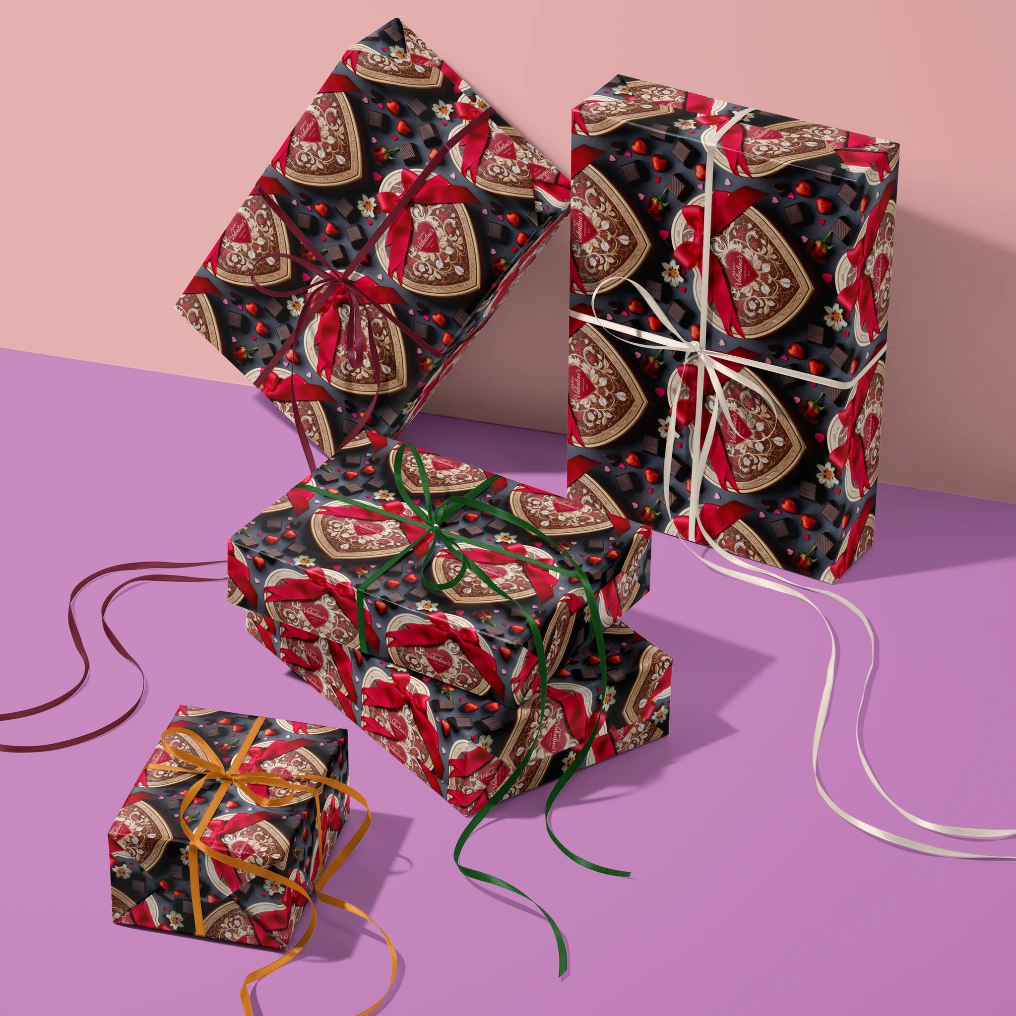 Love Heart Box Gift Wrapping Paper