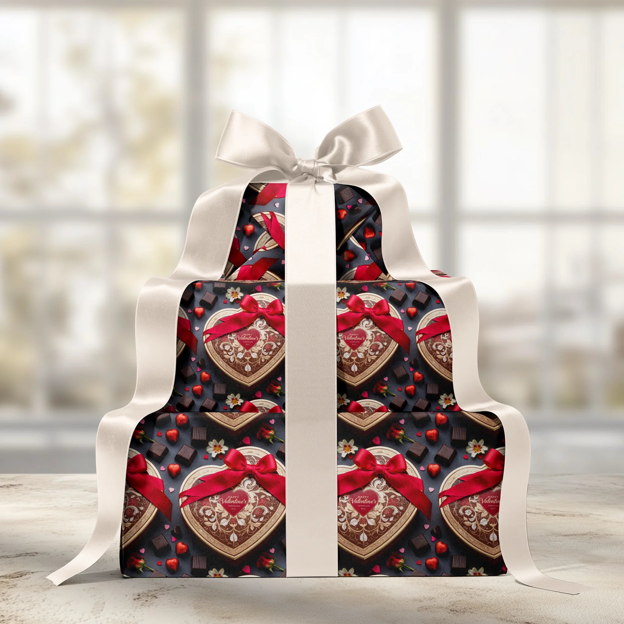 Love Heart Box Gift Wrapping Paper