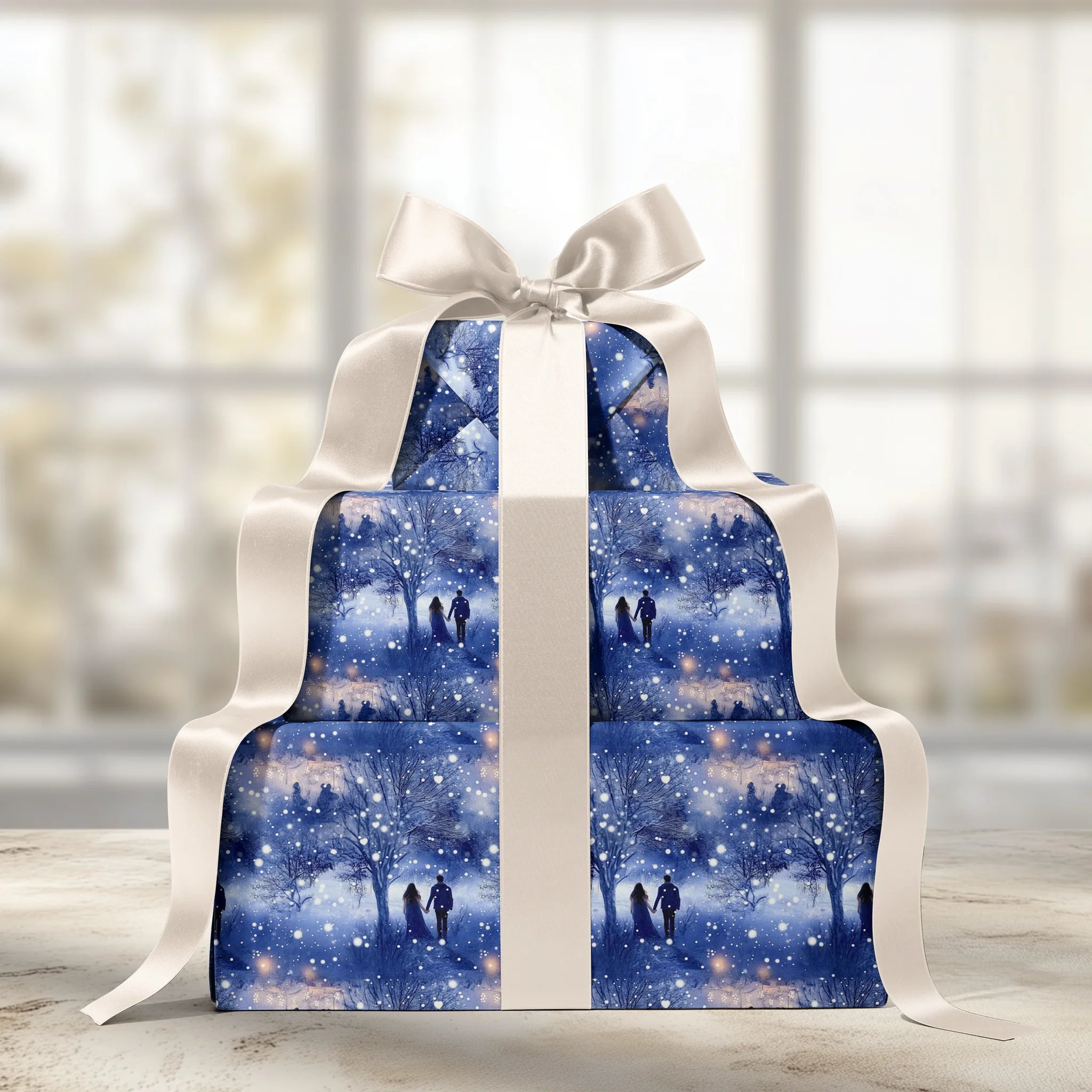 Snowy Love Date Gift Wrapping Paper