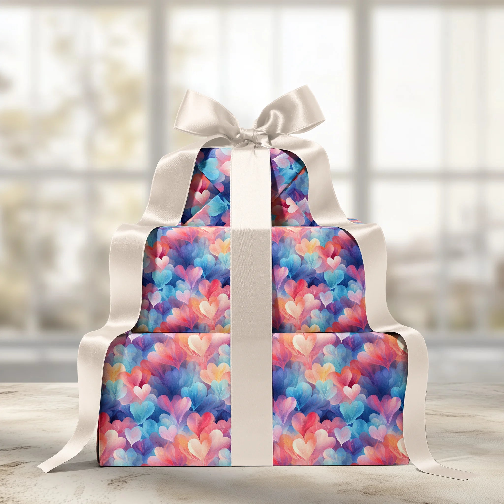 Vibrant Heart Bloom Gift Wrapping Paper