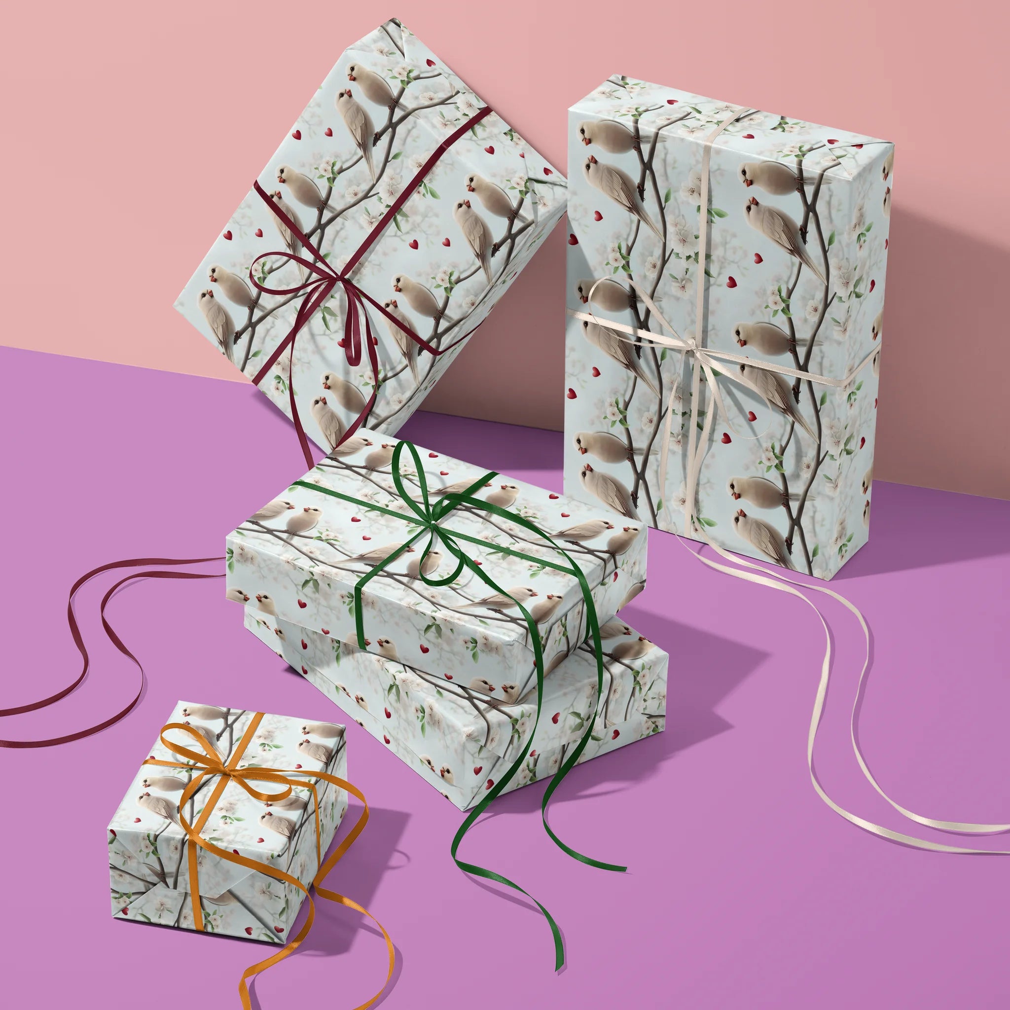 Heartfelt Feathered Pair Gift Wrapping Paper
