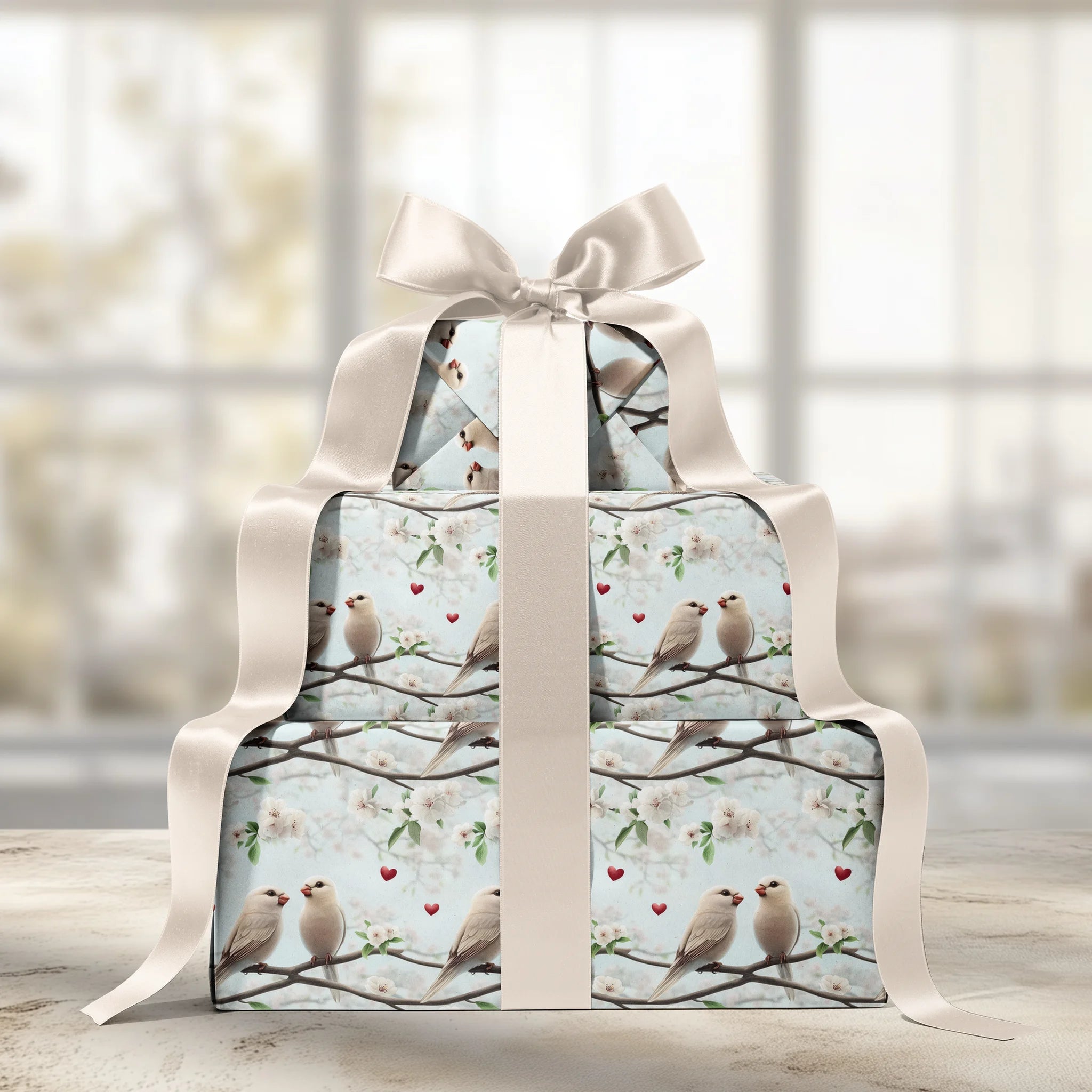 Heartfelt Feathered Pair Gift Wrapping Paper
