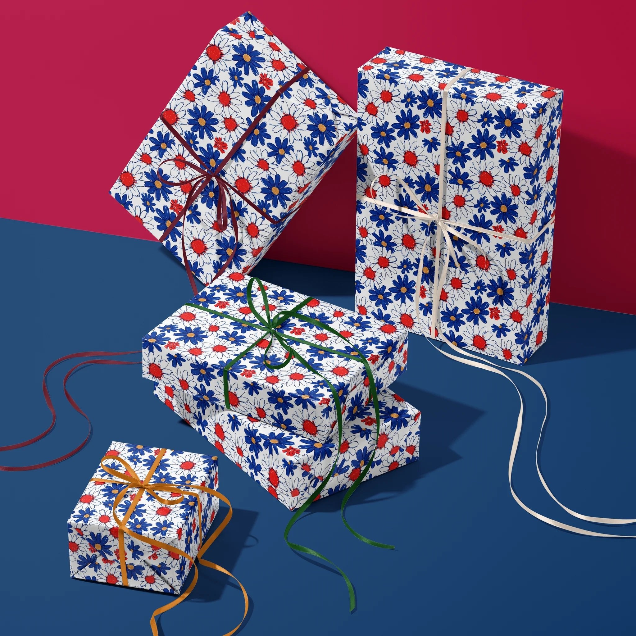 Sketched Festive Daisies Gift Wrapping Paper