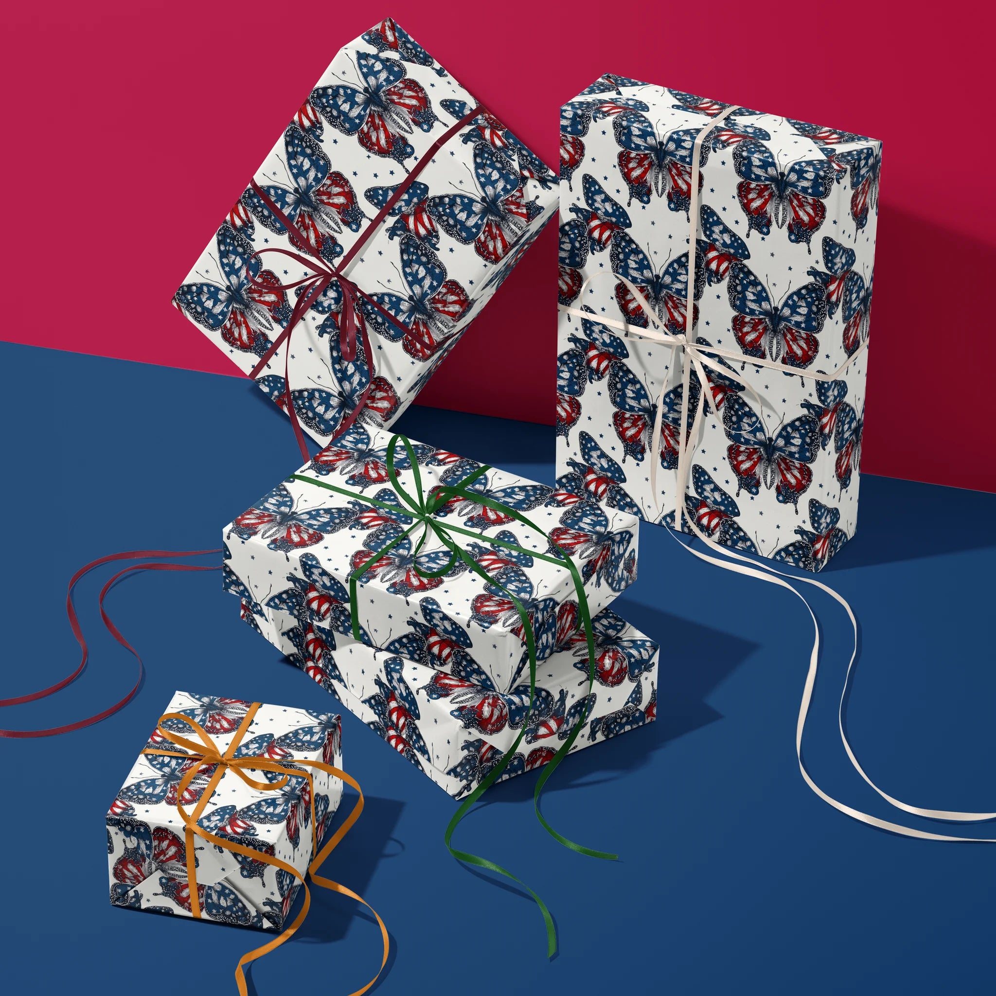 Patriotic Flight Butterflies Gift Wrapping Paper