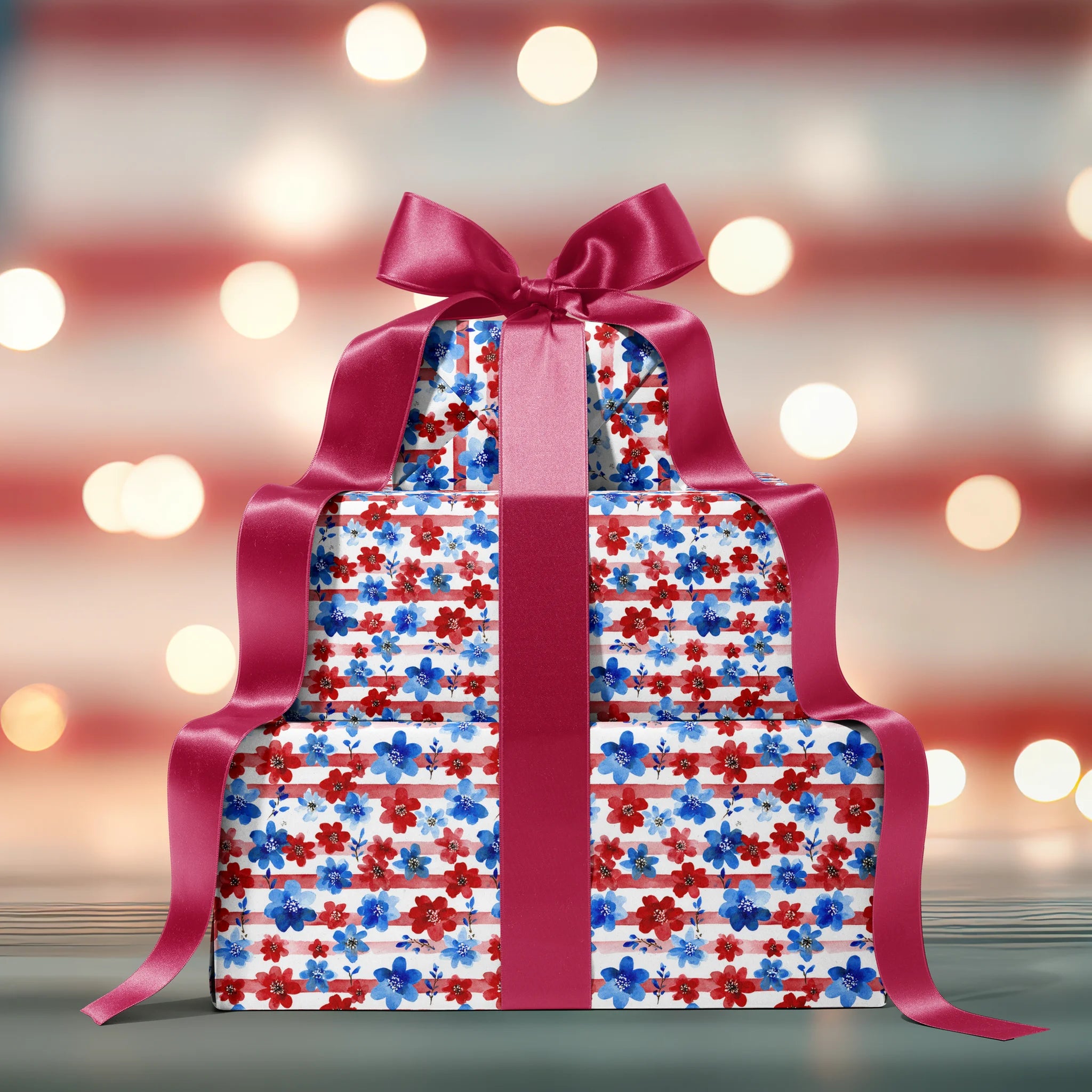 Striped Serenade Flowers Gift Wrapping Paper