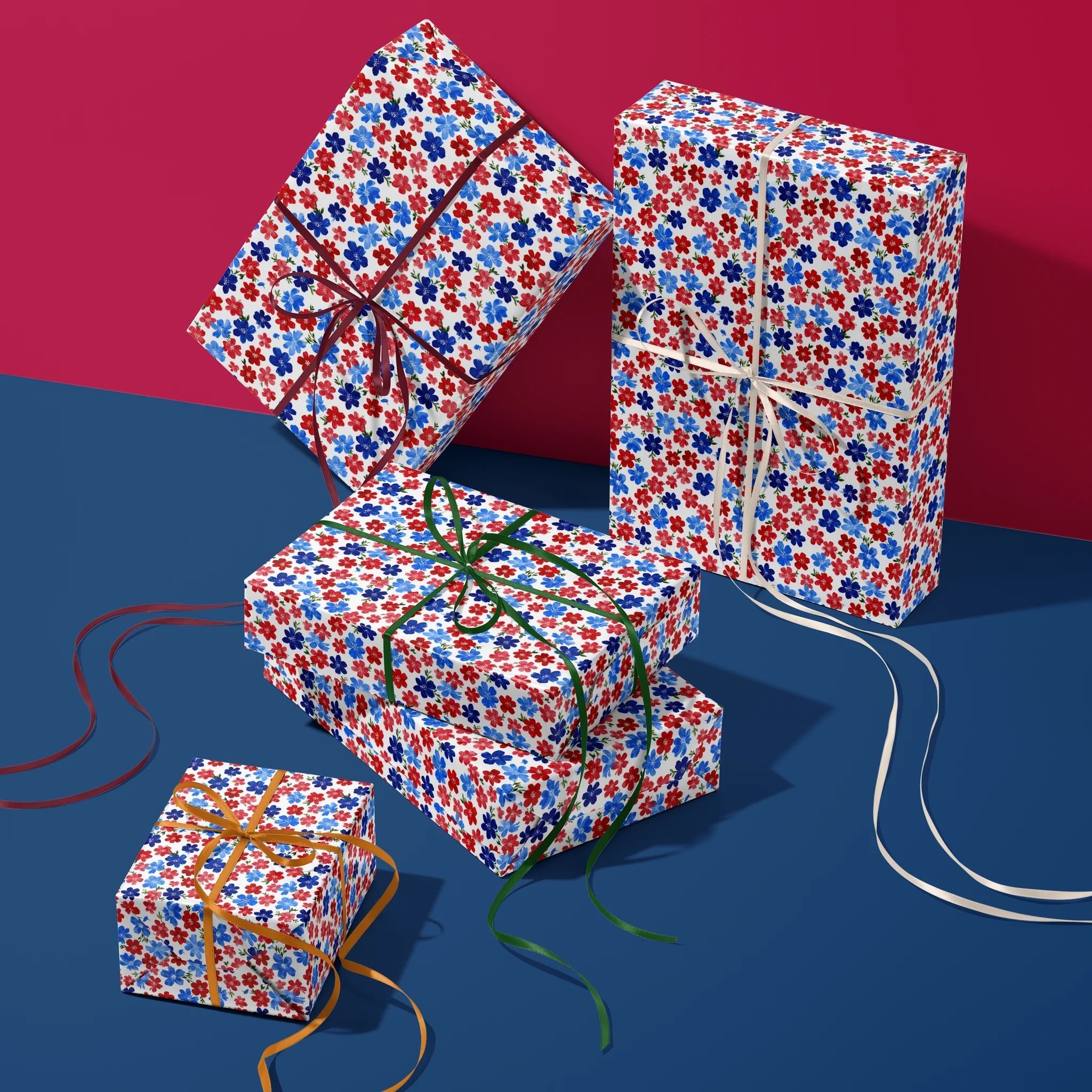 Scattered Patriotic Blooms Gift Wrapping Paper