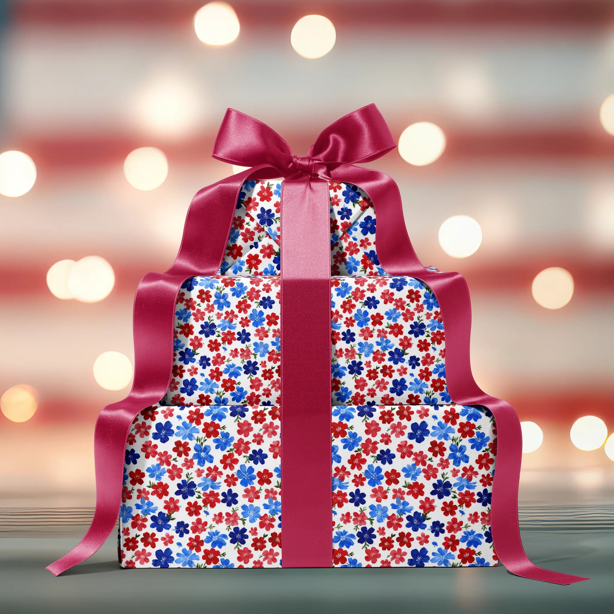 Scattered Patriotic Blooms Gift Wrapping Paper