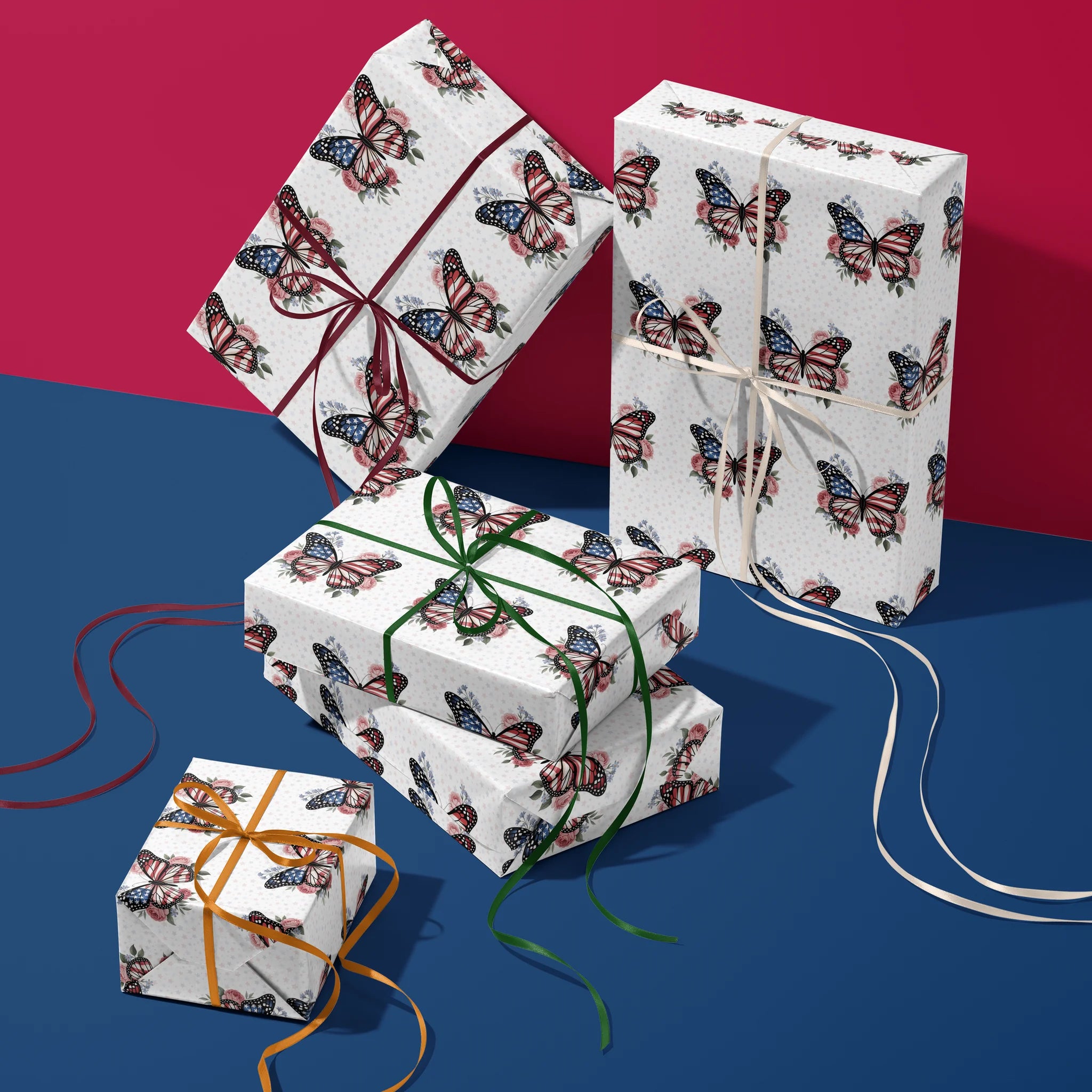 Butterfly's Rose Bouquet Gift Wrapping Paper