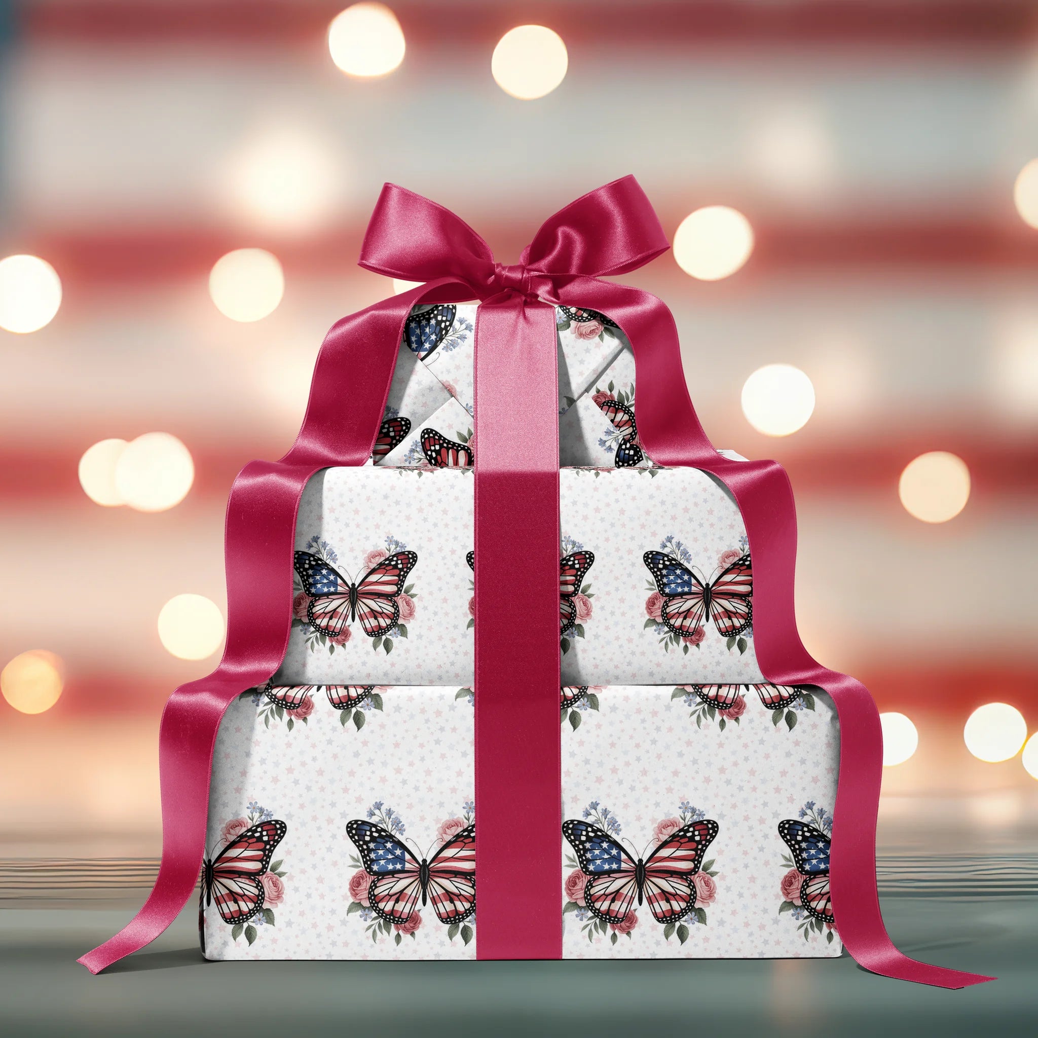 Butterfly's Rose Bouquet Gift Wrapping Paper