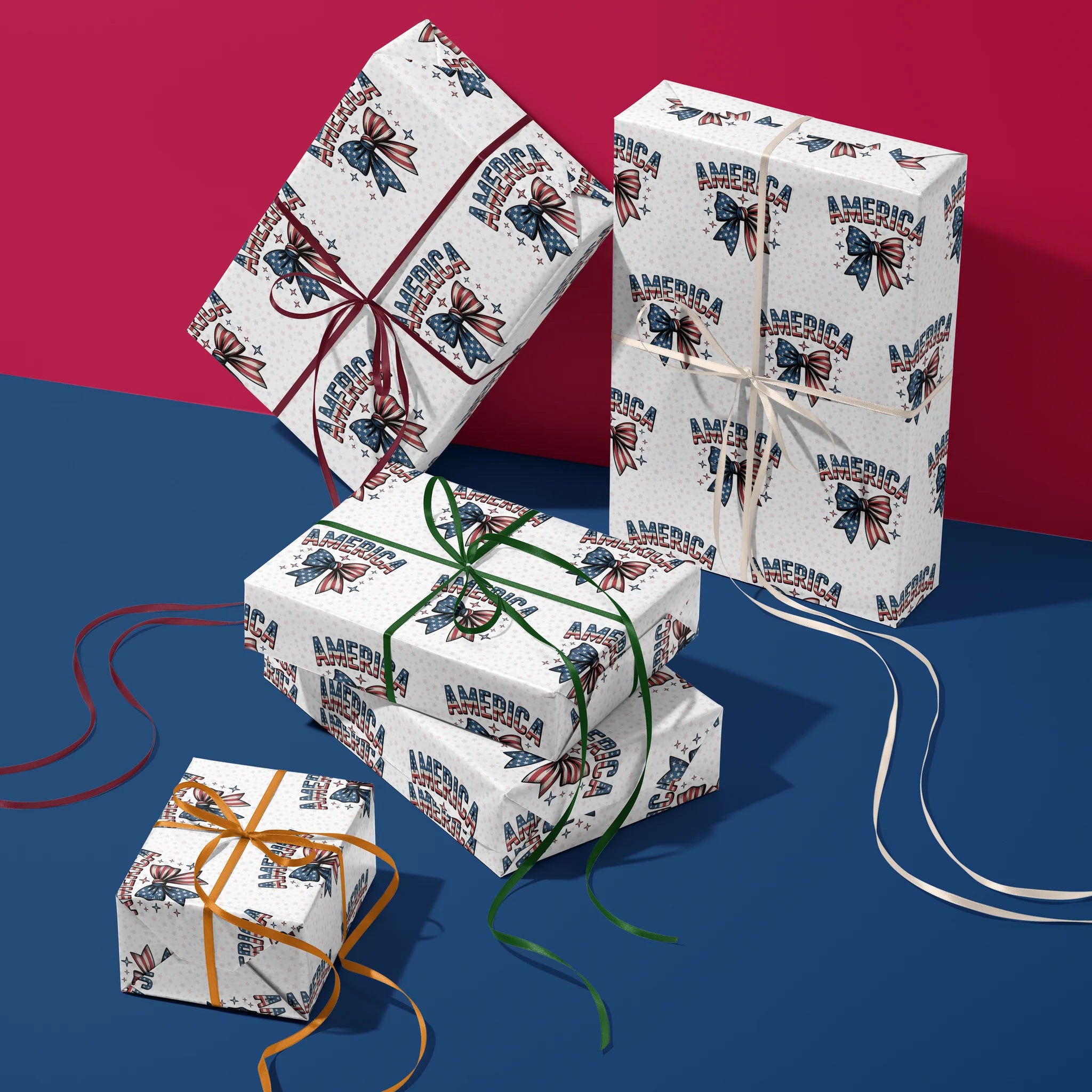 Bow-tied Banner America Gift Wrapping Paper