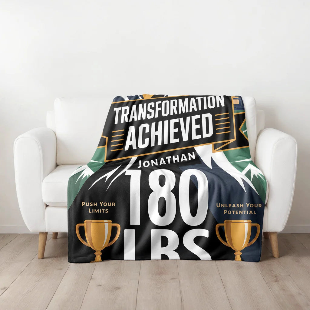 Men's Weight Loss Achievement Personalized Plush Blanket