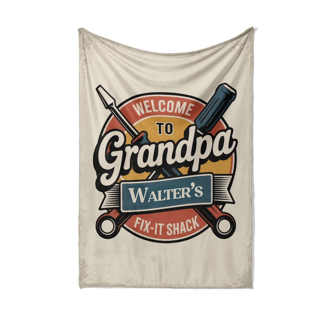 Grandpa Fix-It-Shack Personalized Plush Blanket