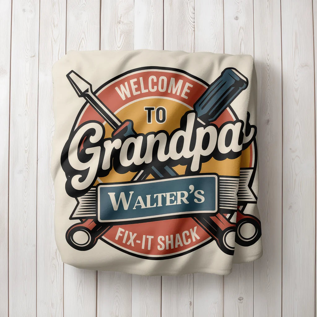 Grandpa Fix-It-Shack Personalized Plush Blanket