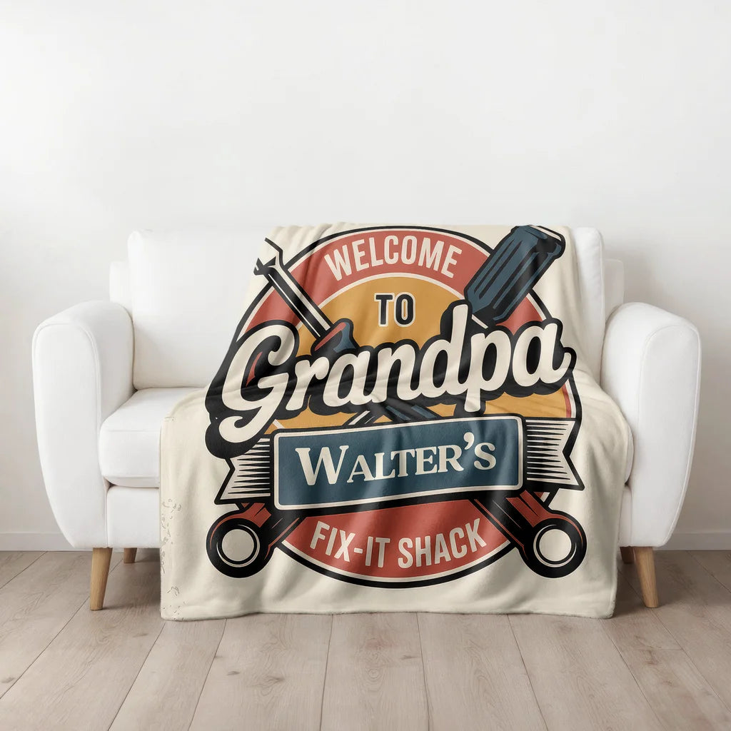 Grandpa Fix-It-Shack Personalized Plush Blanket