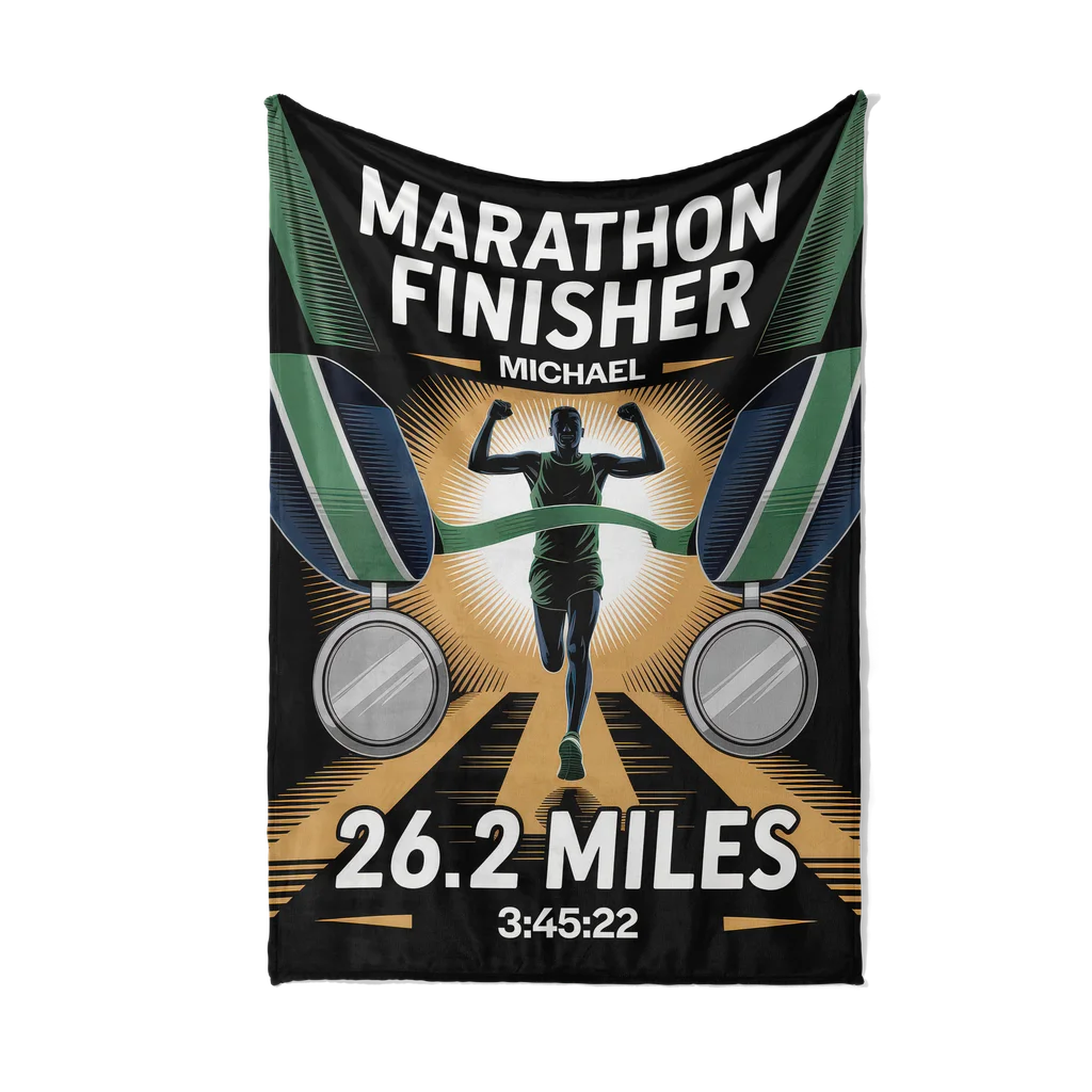 Men's Marathon Achievement Personalized Plush Blanket