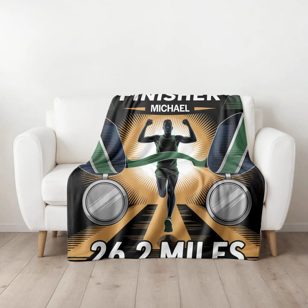 Men's Marathon Achievement Personalized Plush Blanket