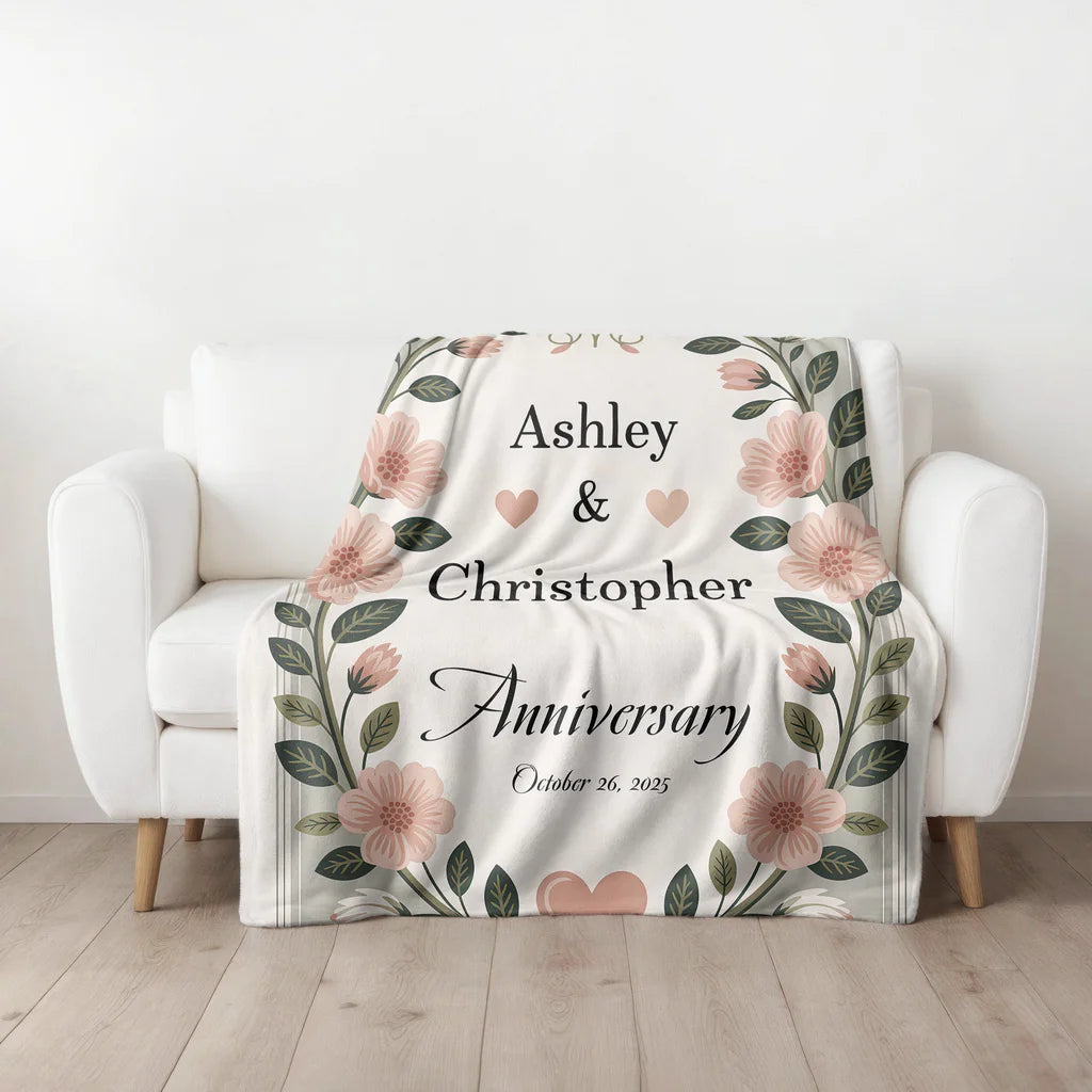 Anniversary Party Personalized Couples Plush Blanket