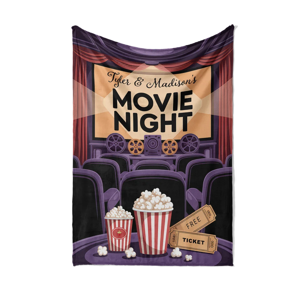 Movie Night Personalized Couples Plush Blanket