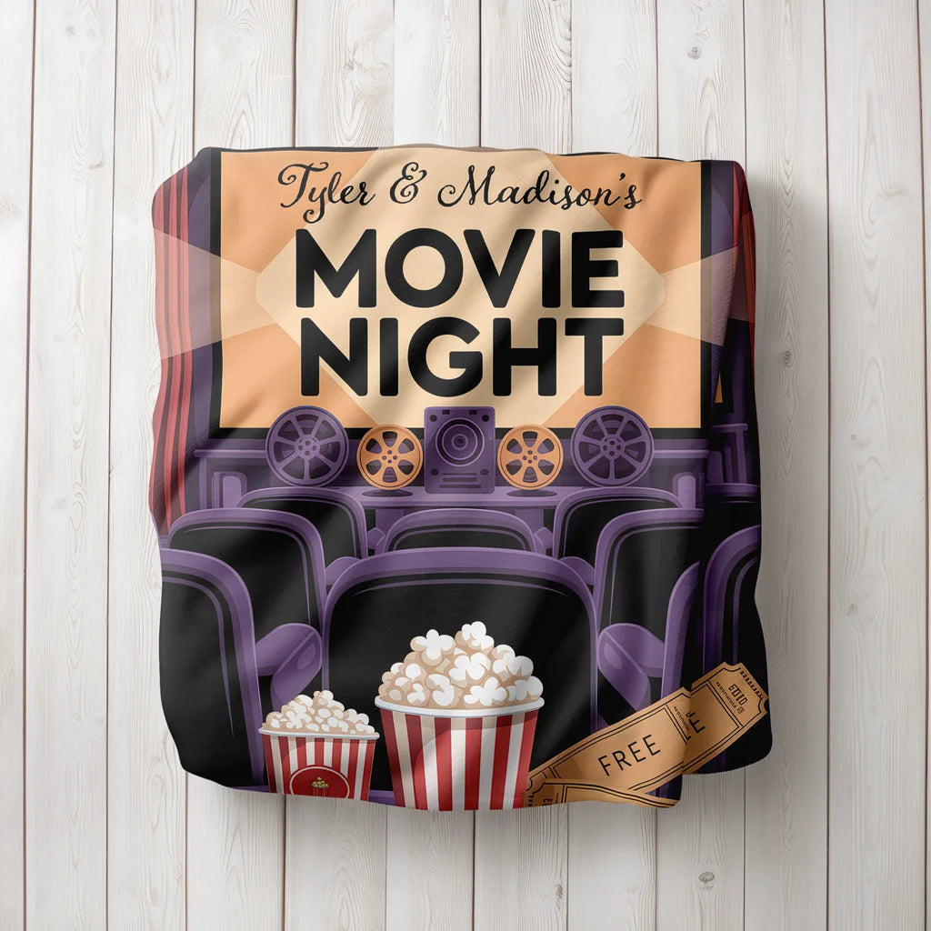 Movie Night Personalized Couples Plush Blanket