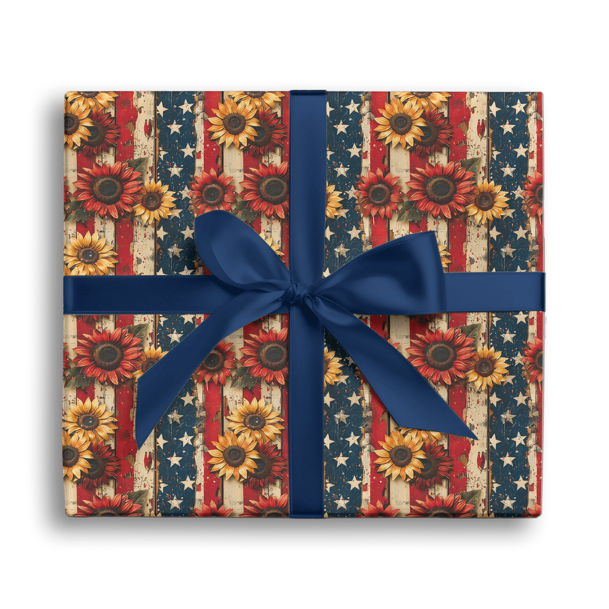 Farmhouse Flag Sunflowers Gift Wrapping Paper