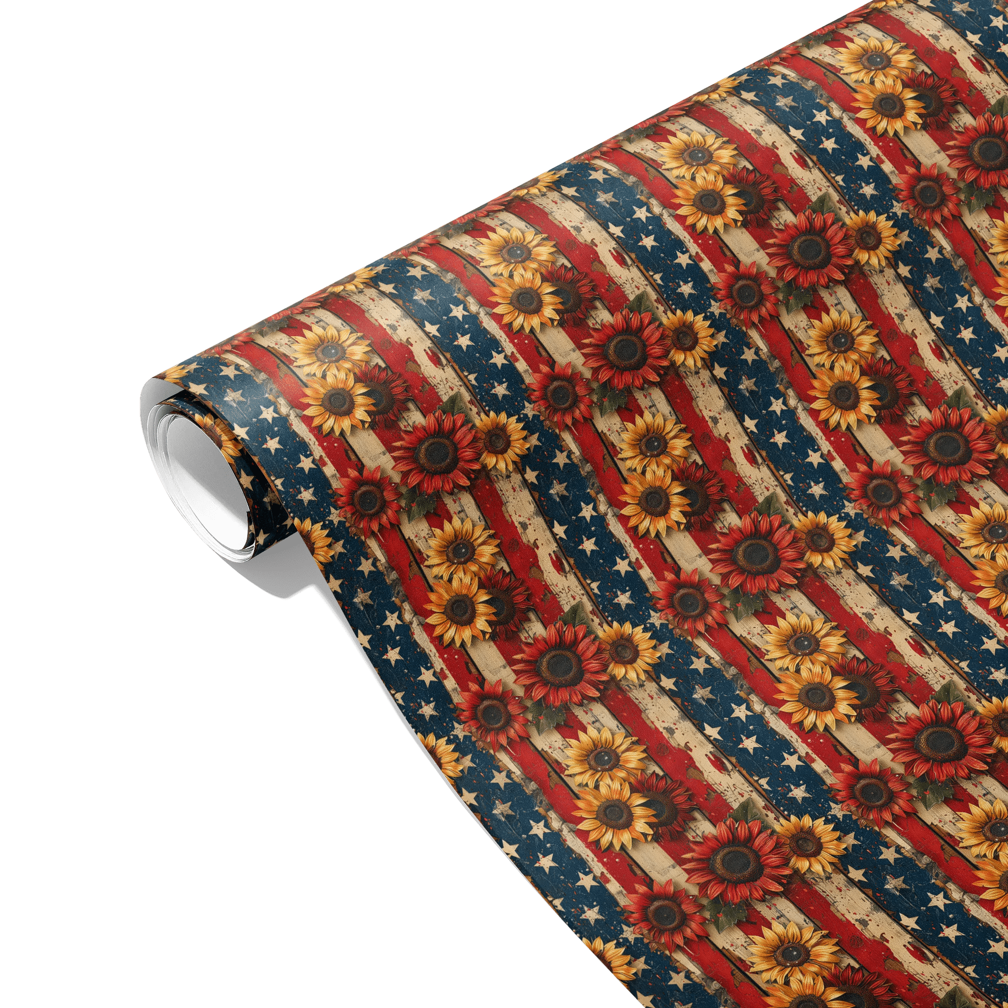 Farmhouse Flag Sunflowers Gift Wrapping Paper