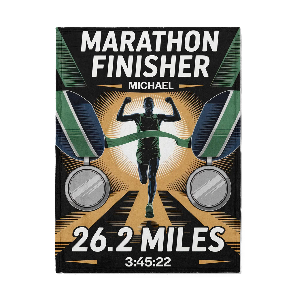Men's Marathon Achievement Personalized Plush Blanket