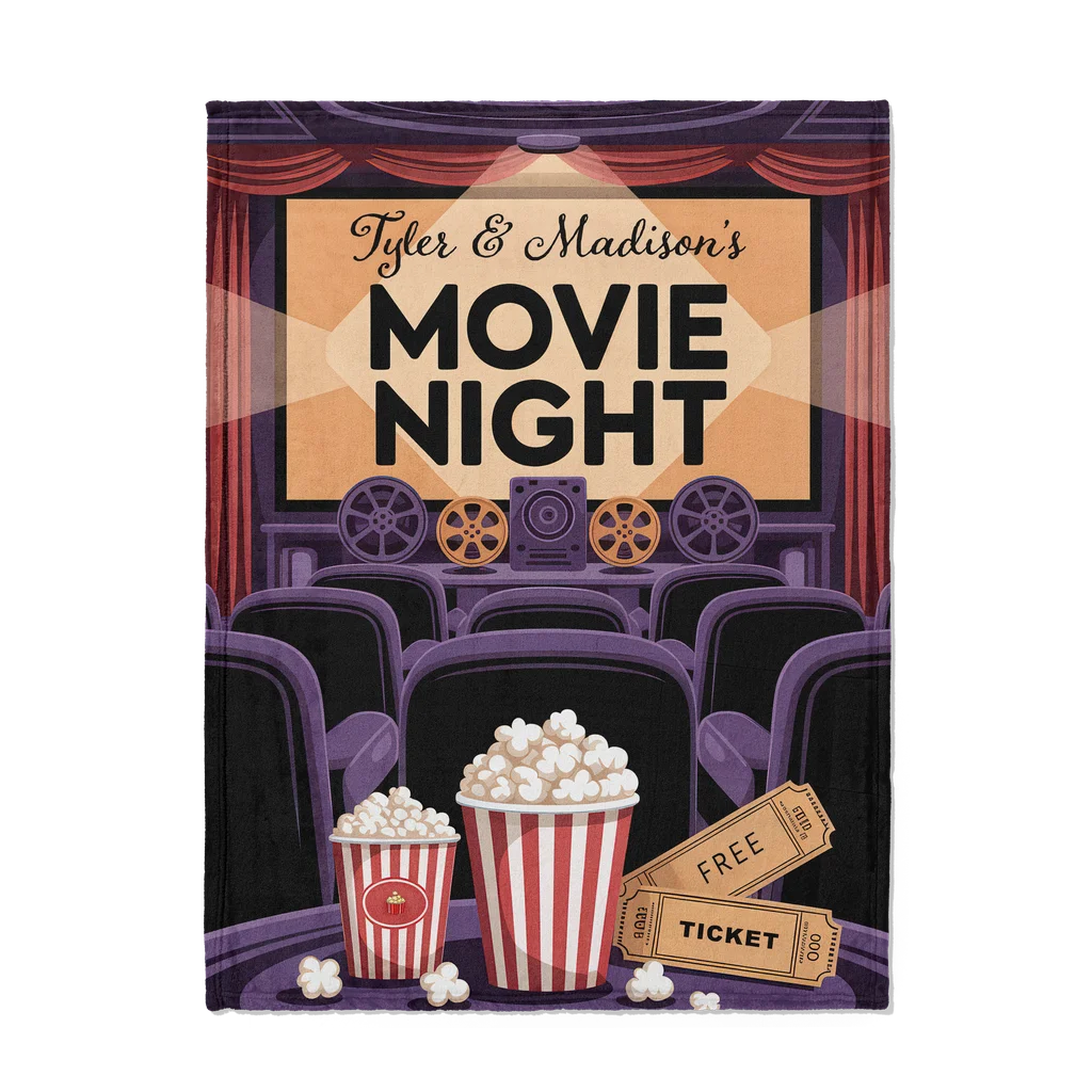 Movie Night Personalized Couples Plush Blanket